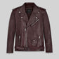 Joe Jonas Burgundy Biker Leather Jacket – front view