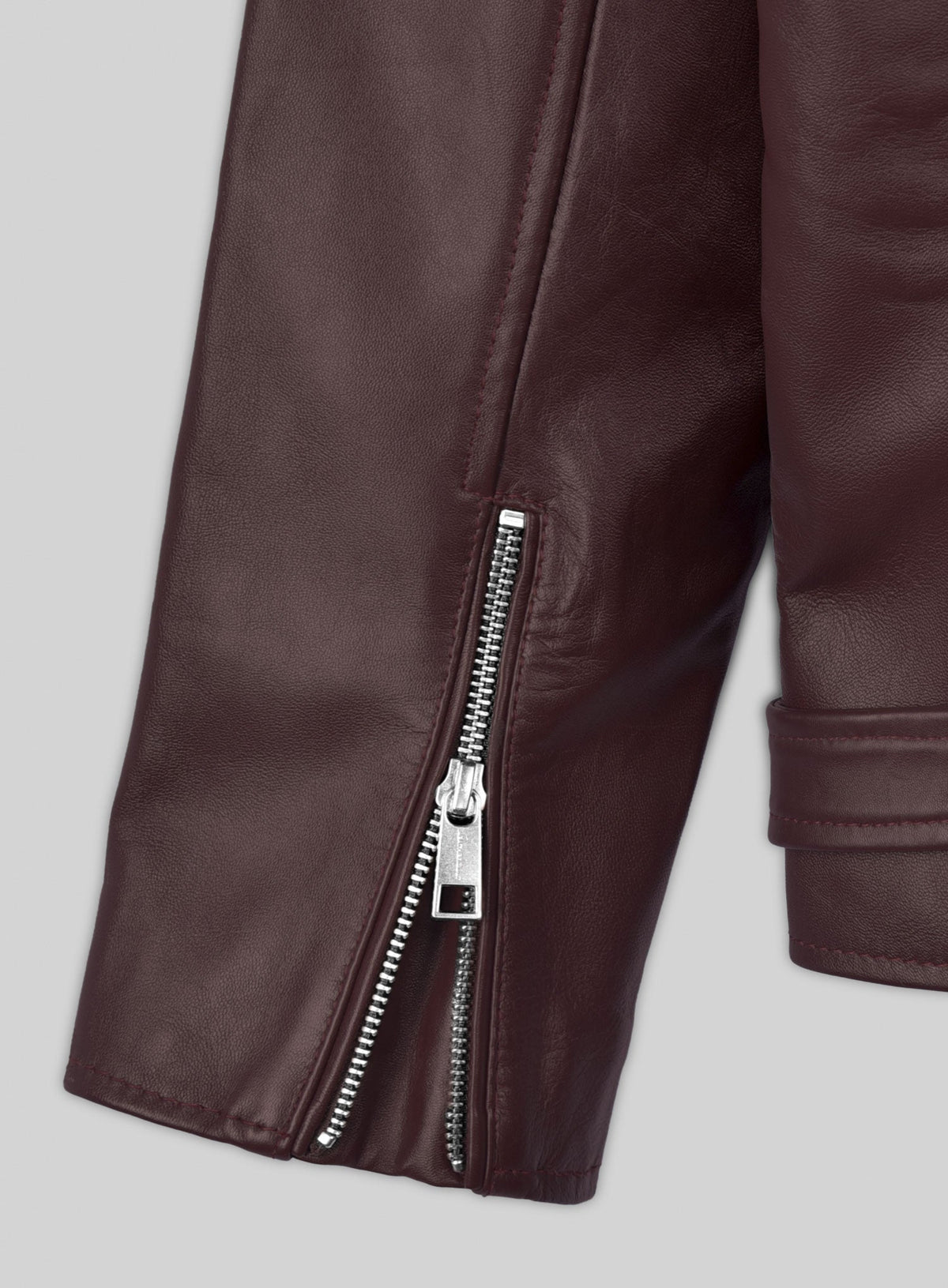 Joe Jonas Burgundy Biker Leather Jacket – full product view