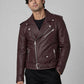 Joe Jonas Burgundy Biker Leather Jacket – worn look