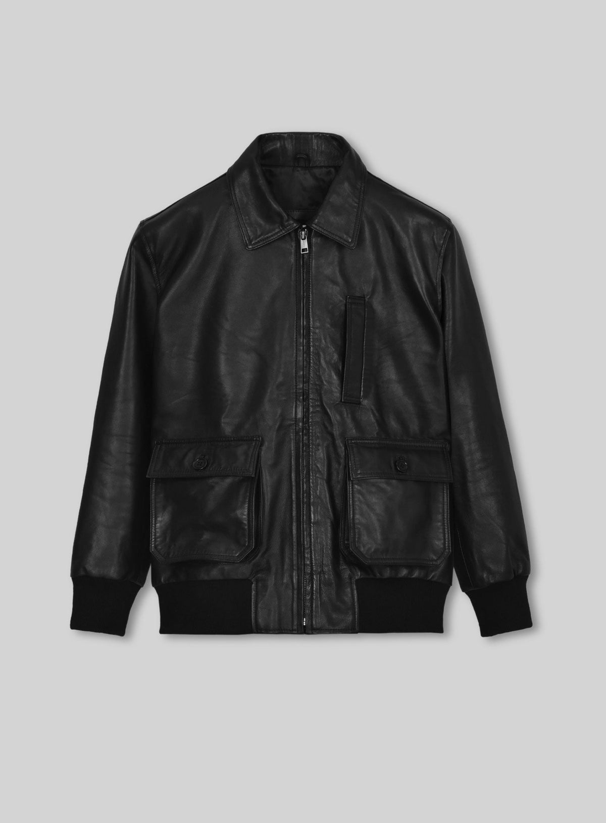 John Cho Black Casual Leather Jacket – front view