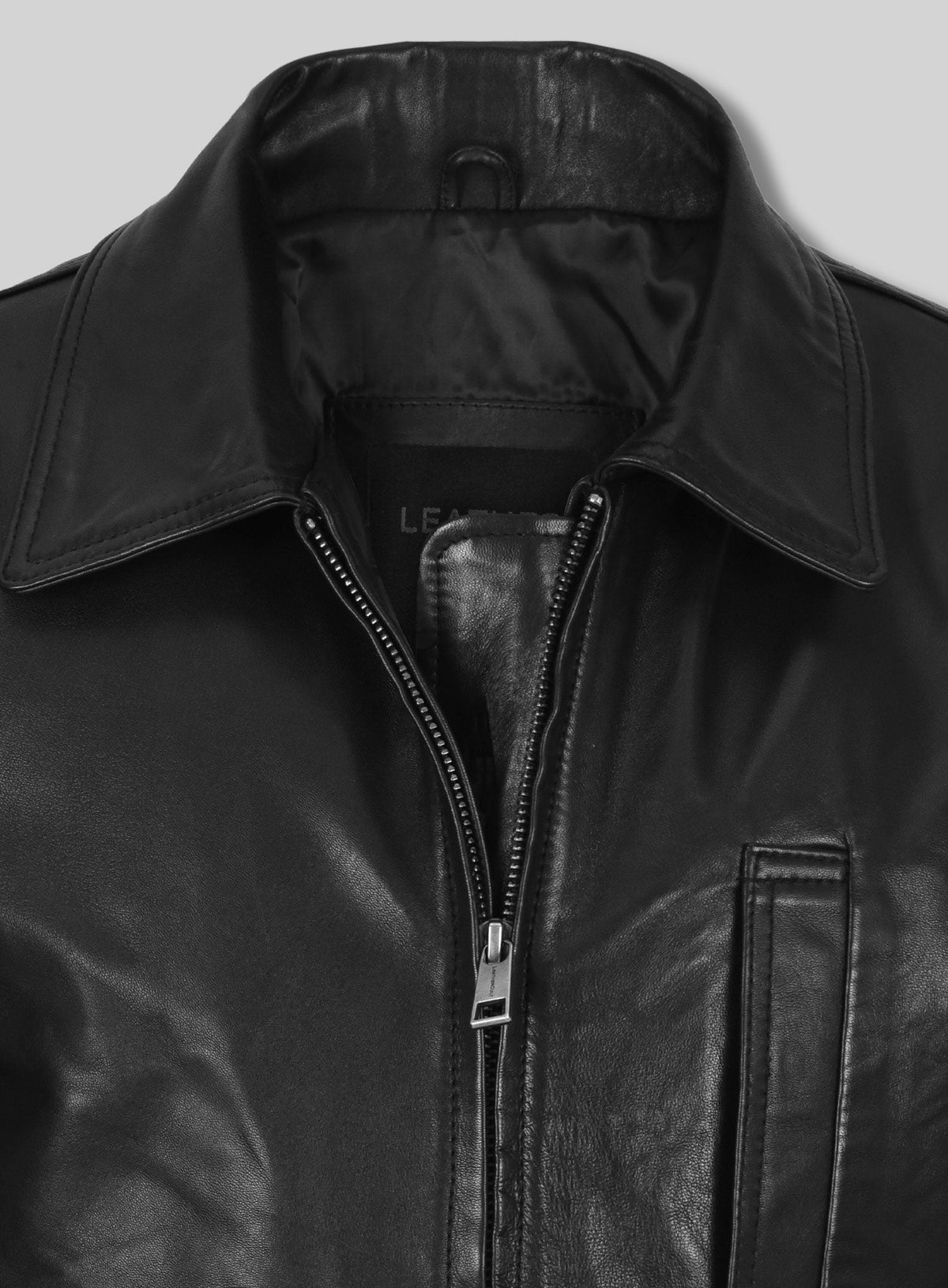 John Cho Black Casual Leather Jacket – close-up detail of hardware and pockets