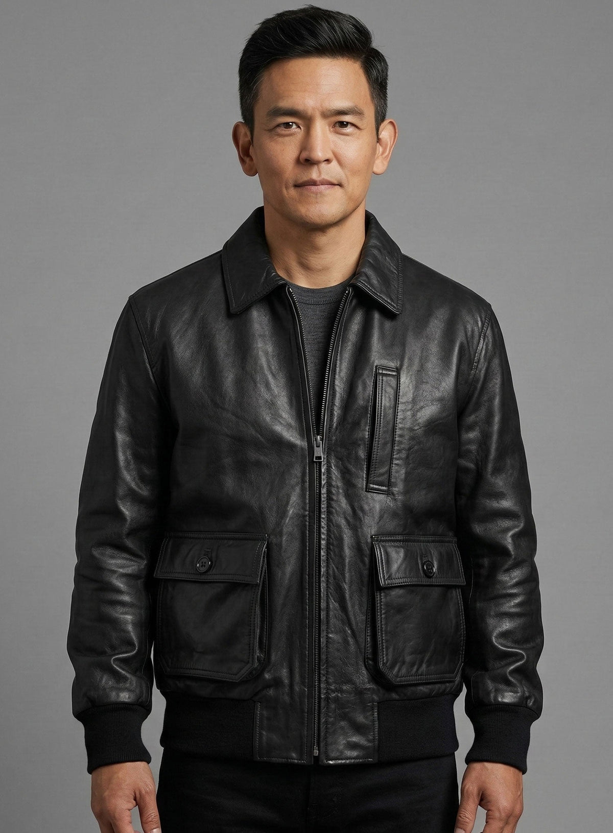 John Cho Black Casual Leather Jacket – worn look