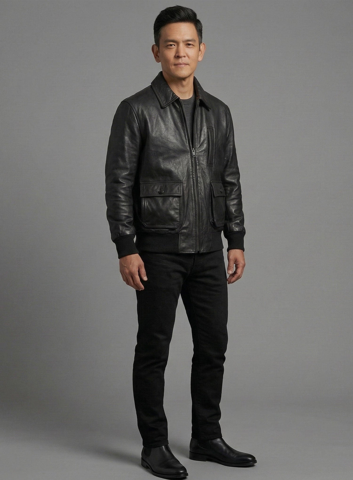 John Cho Black Casual Leather Jacket – worn look