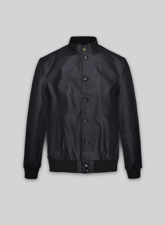 John Cho Comic-Con Black Bomber Leather Jacket – front view