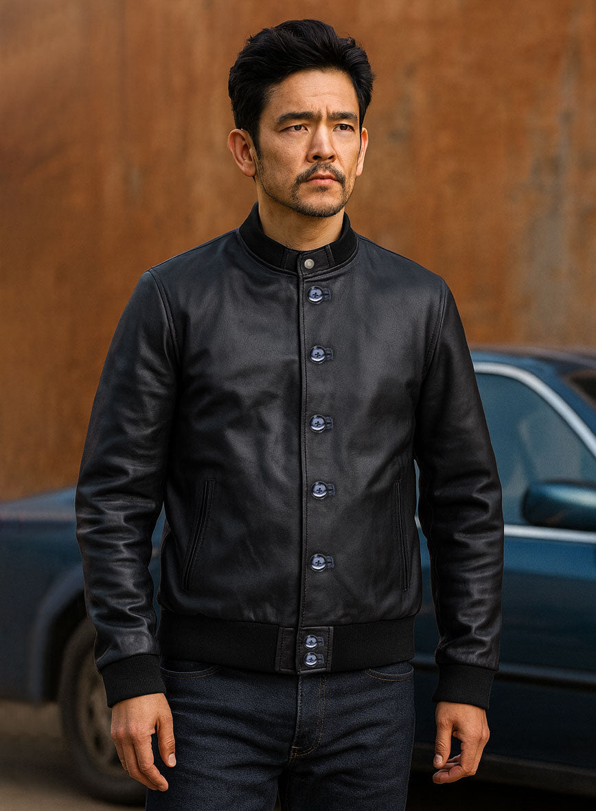 John Cho Comic-Con Black Bomber Leather Jacket – worn look