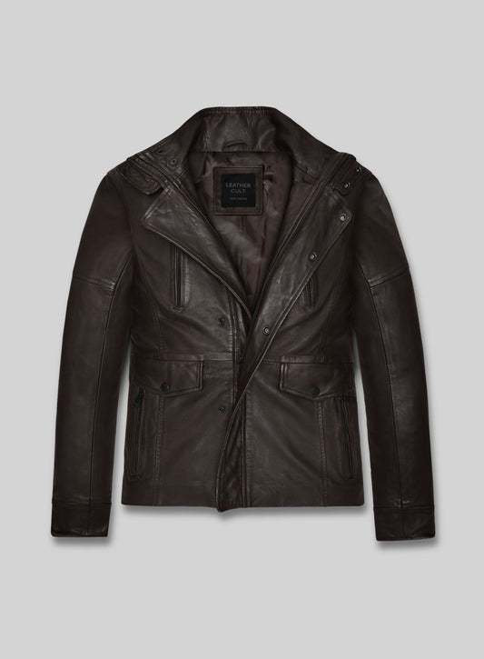 John Travolta From Paris with Love Dark Brown Leather Jacket – front view