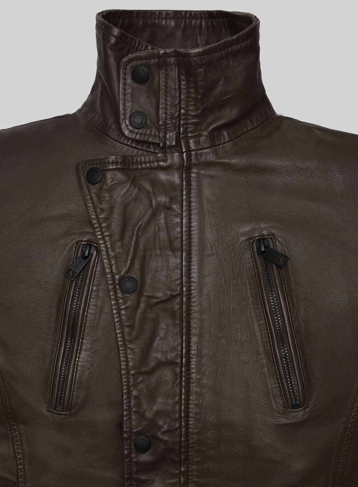 John Travolta From Paris with Love Dark Brown Leather Jacket – close-up detail of leather and stitching