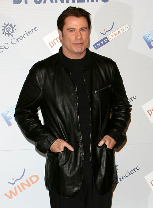 John Travolta Black Leather Blazer – John Travolta wearing the look, photo 2