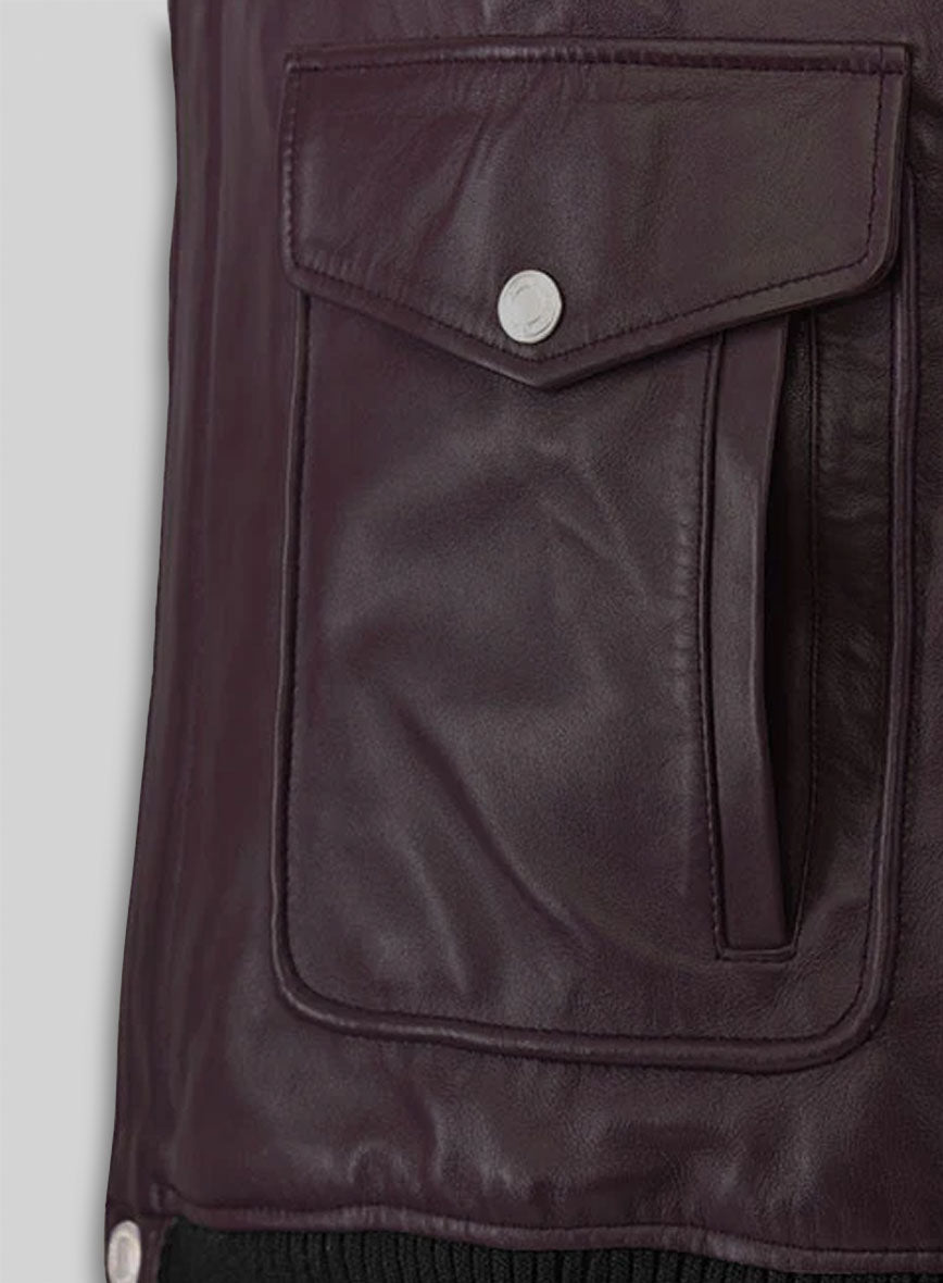 Joker Batman 1989 Purple Leather Jacket – close-up detail of hardware and pockets