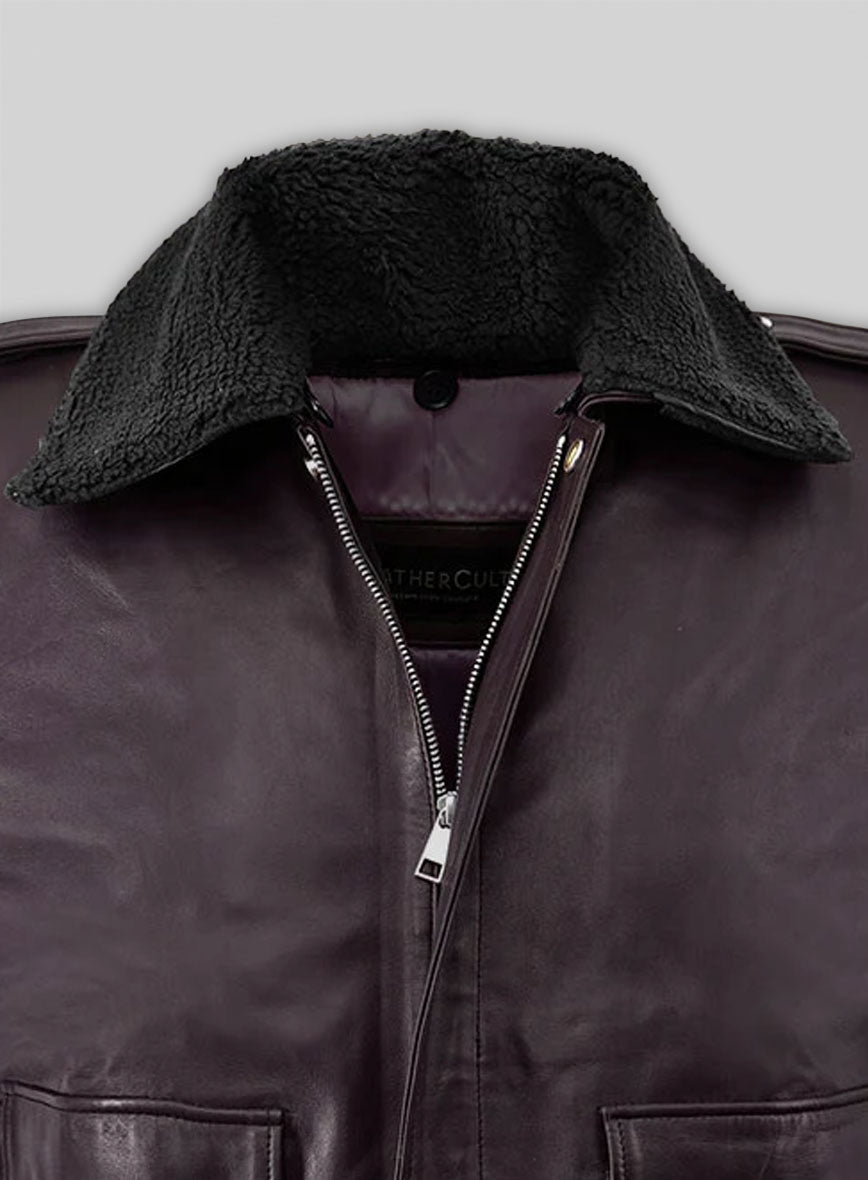 Joker Batman 1989 Purple Leather Jacket – close-up detail of leather and stitching