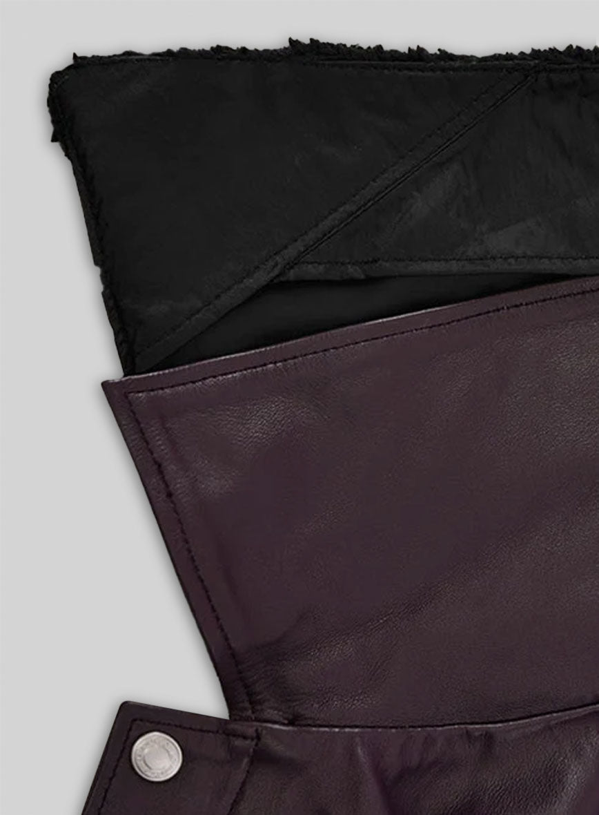 Joker Batman 1989 Purple Leather Jacket – close-up detail of hardware and pockets