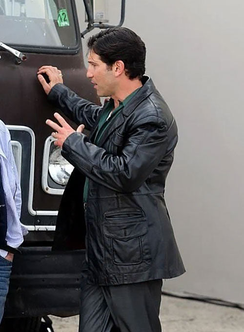 Jon Bernthal The Many Saints of Newark Black Leather Trench Coat – Jon Bernthal wearing the look, photo 2