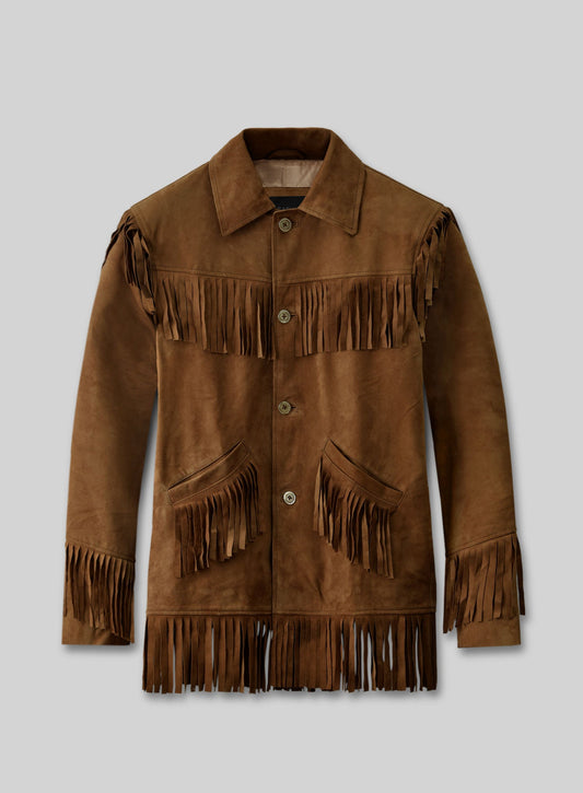 Jon Voight Midnight Cowboy Brown Fringe Leather Jacket – front view