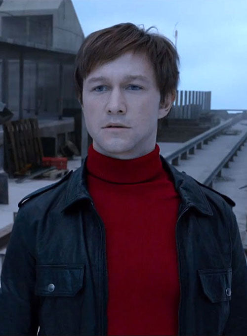 Joseph Gordon The Walk Black Leather Jacket – close-up and worn views