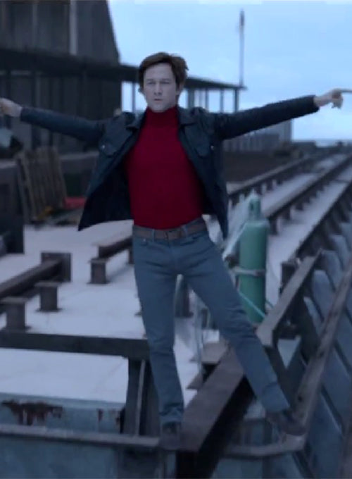 Joseph Gordon The Walk Black Leather Jacket – close-up and worn views