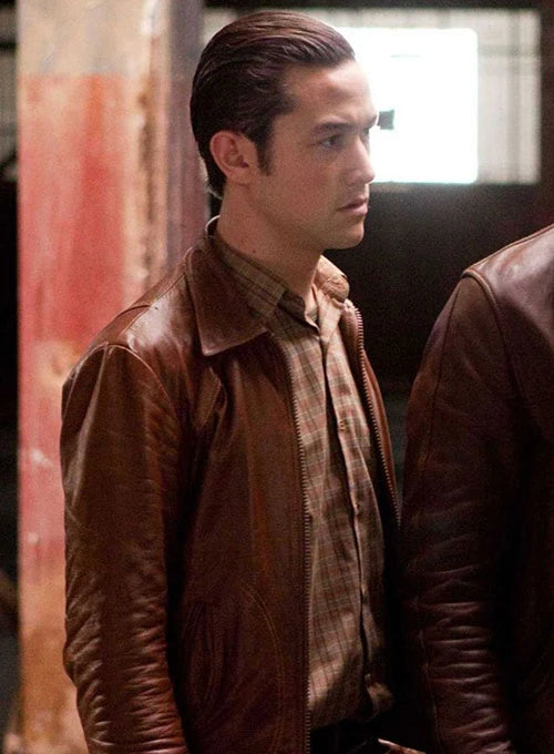 Joseph Levitt Inception Black Leather Jacket – close-up and worn views