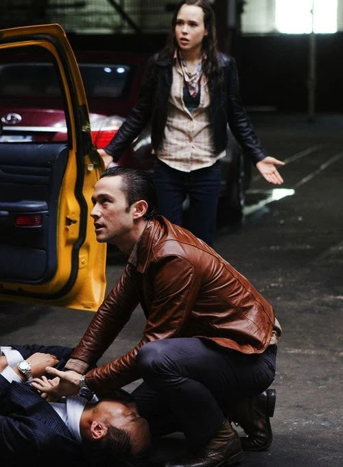 Joseph Levitt Inception Black Leather Jacket – close-up and worn views