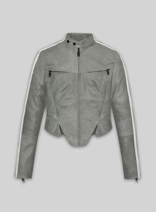 Julia Fox Black Leather Jacket – front view