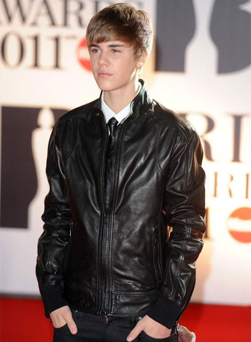 Justin Bieber The BRIT Awards Black Leather Jacket – front view