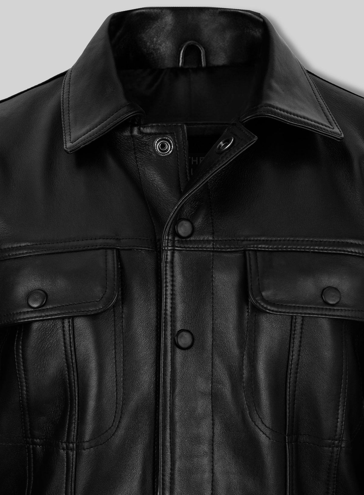 Justin Timberlake Late Night Black Leather Jacket – close-up detail of hardware and pockets