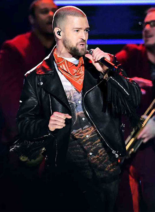 Justin Timberlake Super Bowl 2018 Black Fringe Leather Jacket – celebrity inspiration look