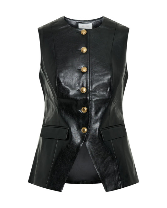 Vale Tudo 2025 Julia Palha Black Sleeveless Leather Vest – Bold Street-Style Essential