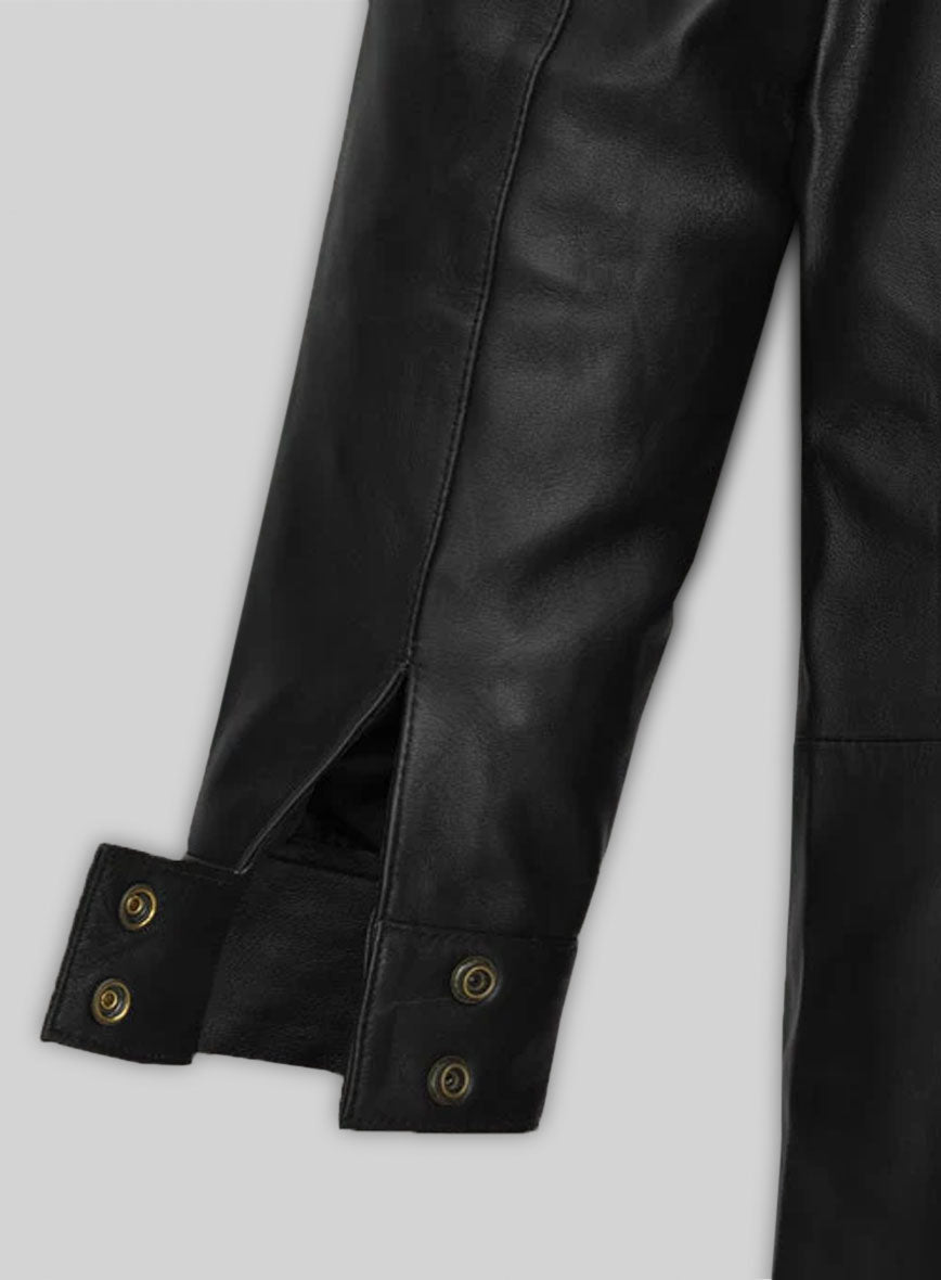 Kate Winslet Holy Smoke NewYork Premiere Red Leather Long Coat – close-up and worn views