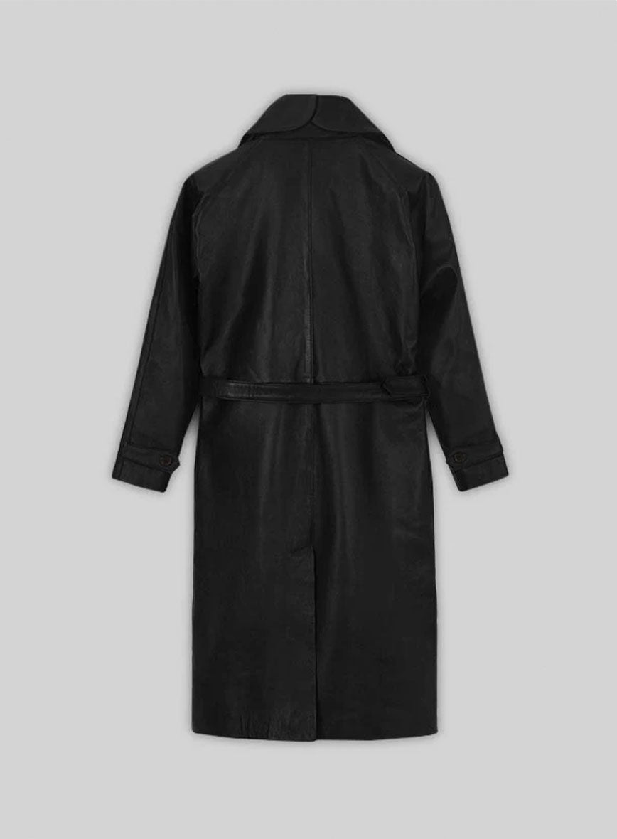 Katherine Waterston Fantastic Beasts Black Leather Long Coat – back view