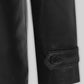 Katherine Waterston Fantastic Beasts Black Leather Long Coat – close-up and worn views