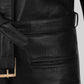Katherine Waterston Fantastic Beasts Black Leather Long Coat – close-up and worn views