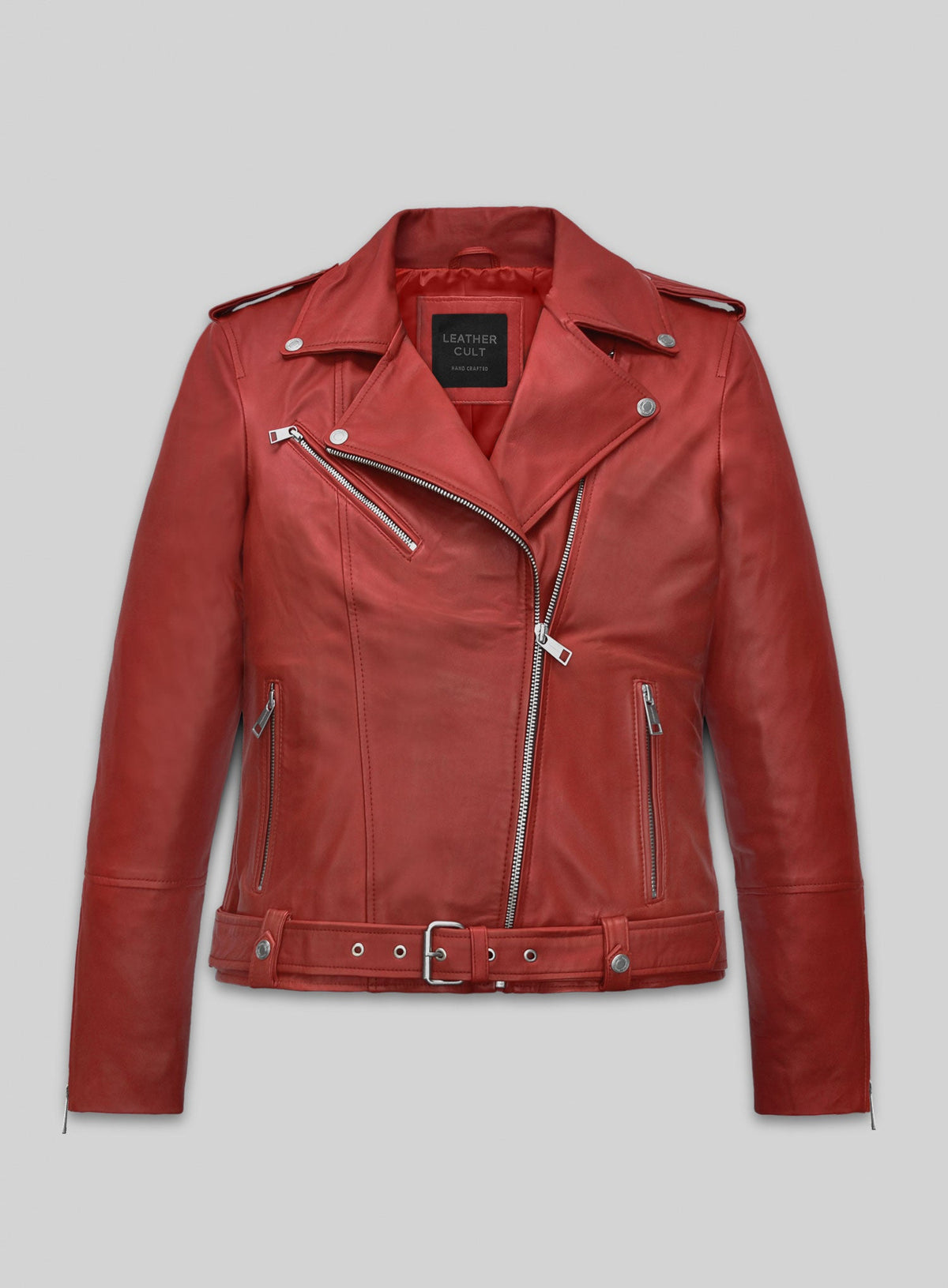 Kathryn Newton Freaky Red Leather Jacket – front view