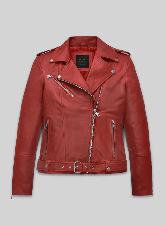 Kathryn Newton Freaky Red Leather Jacket – front view