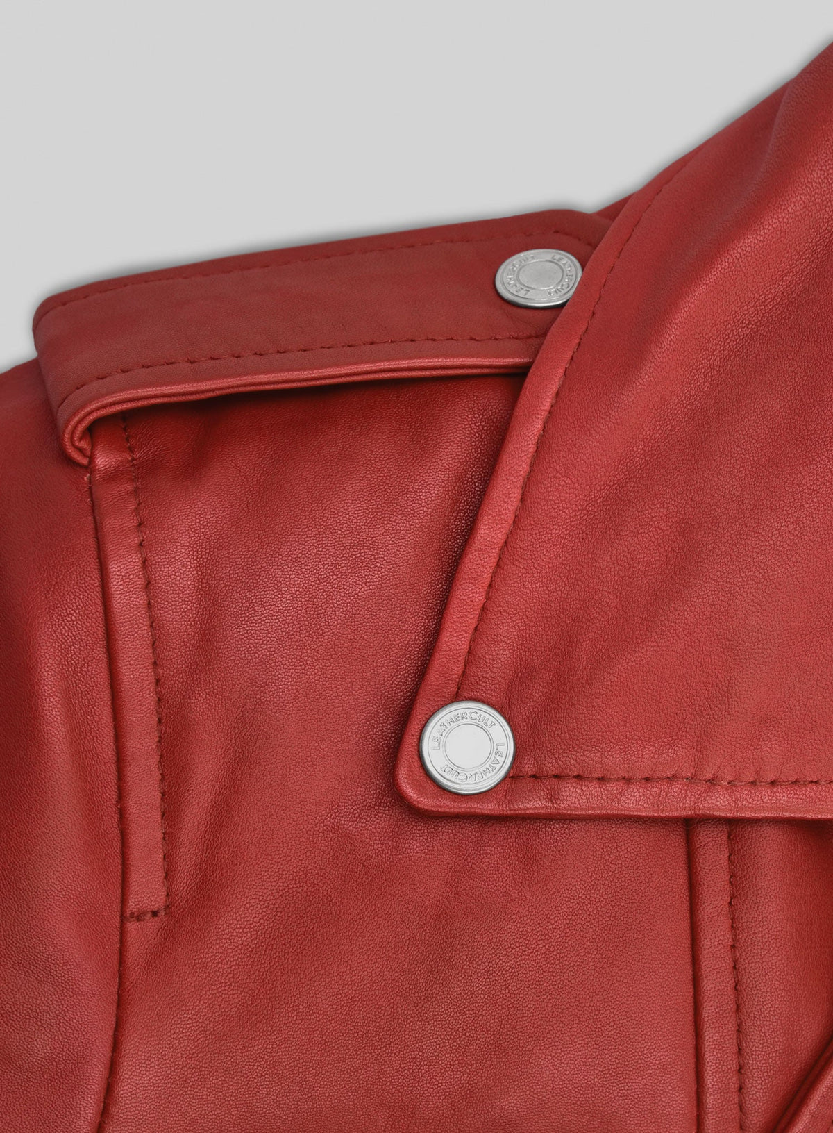 Kathryn Newton Freaky Red Leather Jacket – close-up and worn views