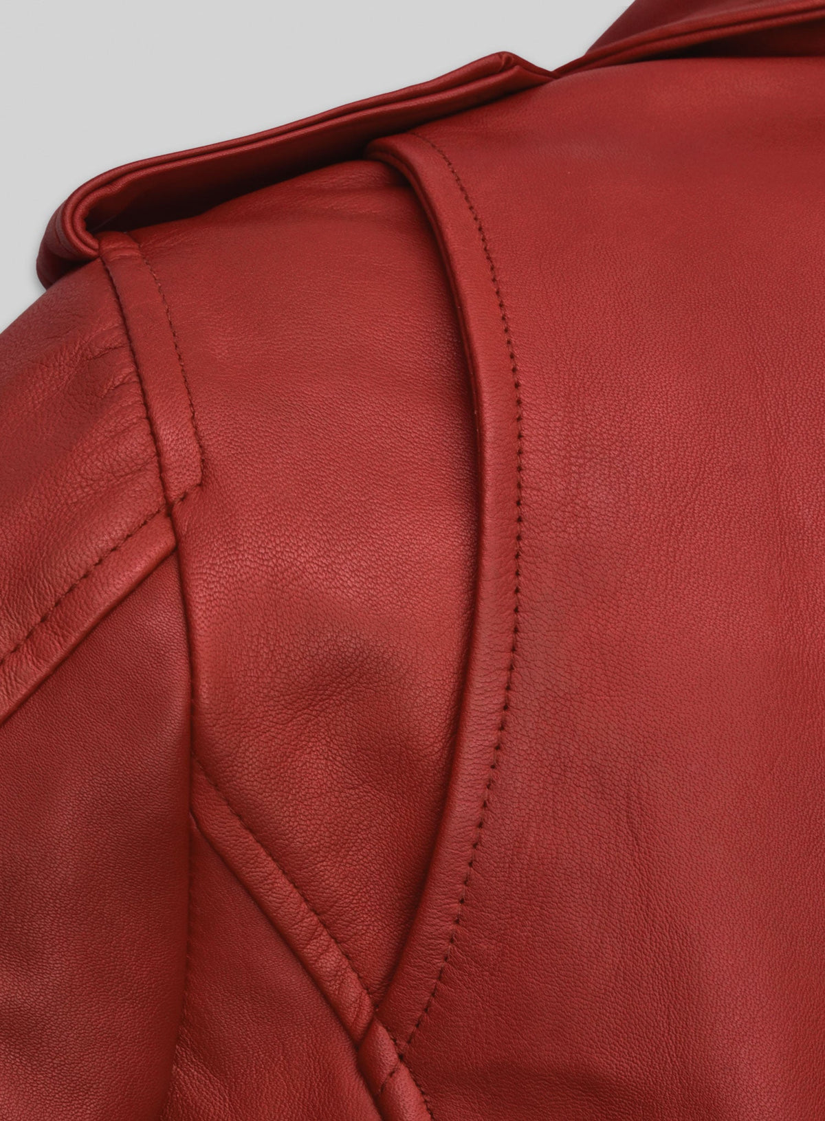 Kathryn Newton Freaky Red Leather Jacket – close-up and worn views