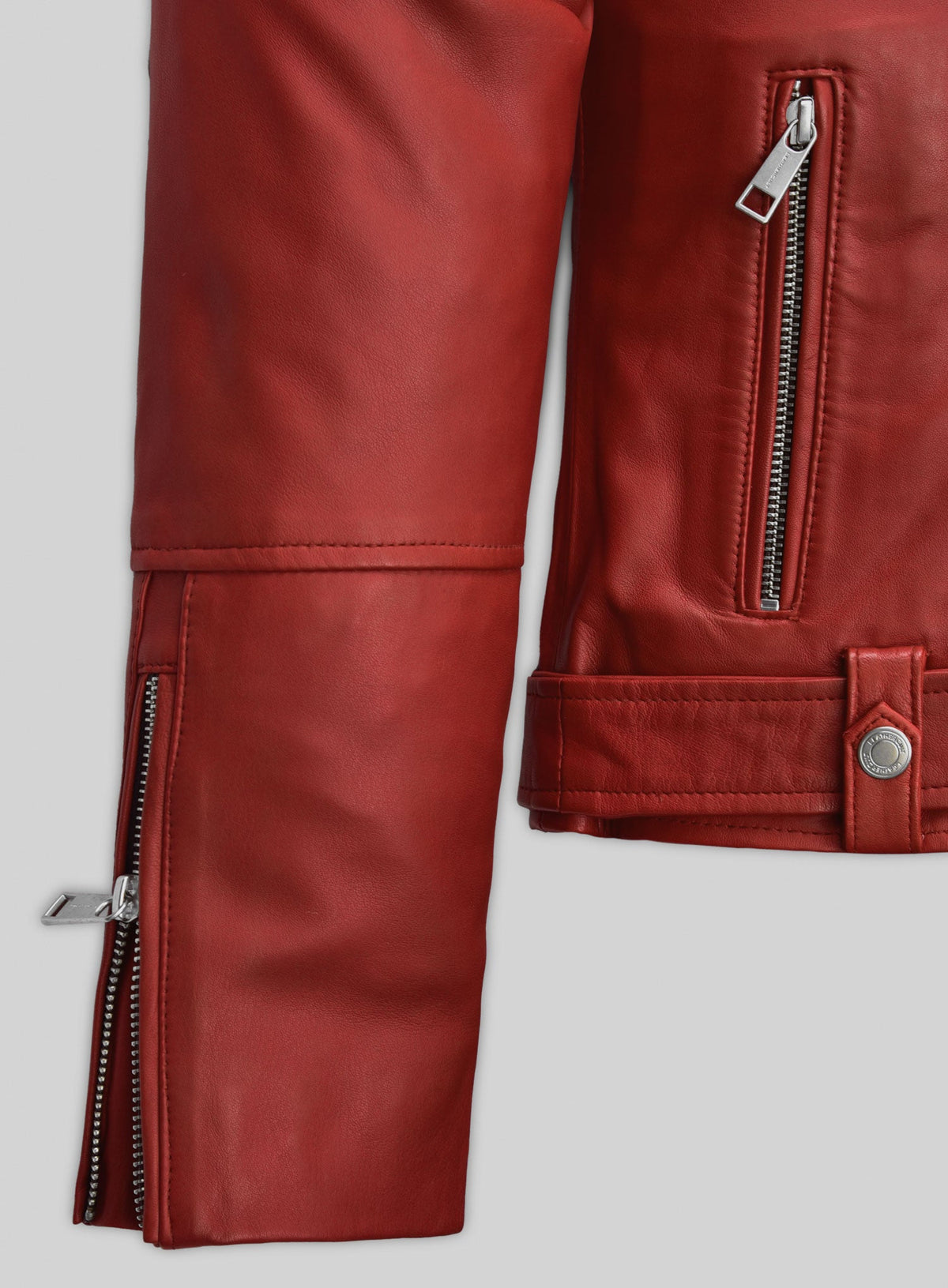 Kathryn Newton Freaky Red Leather Jacket – close-up and worn views