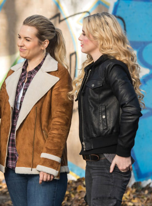 Kathryn Newton Supernatural Black Leather Jacket – close-up and worn views