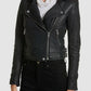 Katie Cassidy Arrow Black Leather Jacket – close-up and worn views