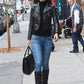 Katie Holmes NYC Black Leather Jacket – front view