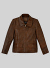 Katniss Hunger Games Kids Brown Faux Leather Jacket front view