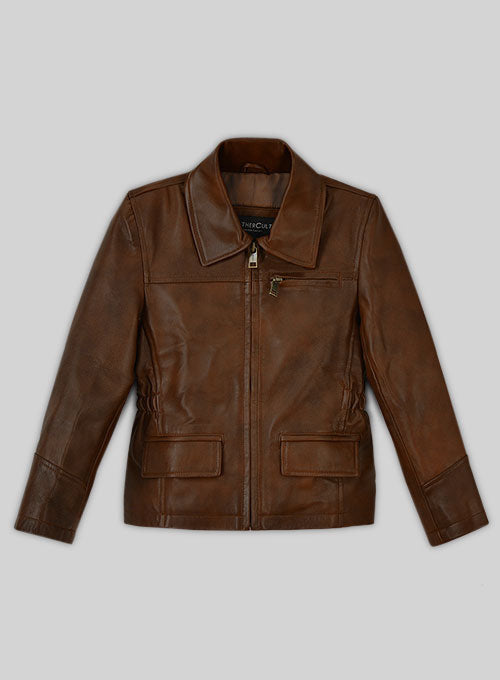 Katniss Hunger Games Kids Brown Faux Leather Jacket front view