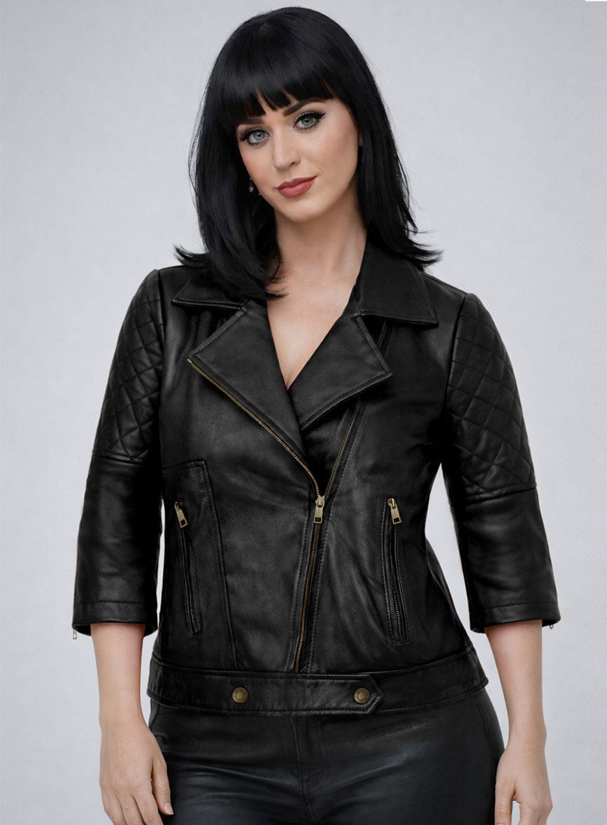 Katy Perry Black Leather Jacket – close-up and worn views