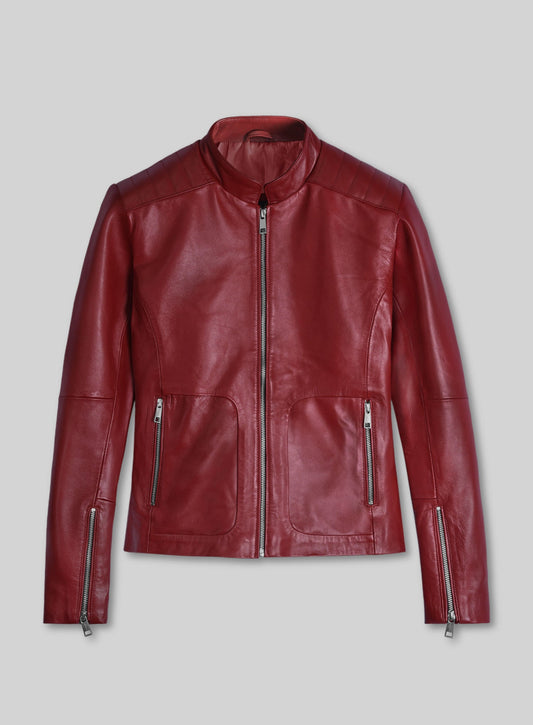 Kaya Scodelario Resident Evil Black Leather Jacket – front view