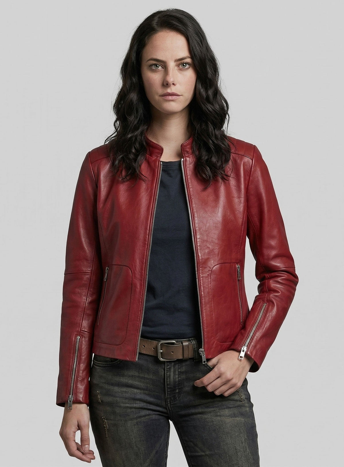 Kaya Scodelario Resident Evil Black Leather Jacket – back view