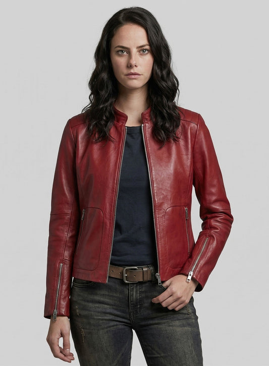 Kaya Scodelario Resident Evil Black Leather Jacket – back view