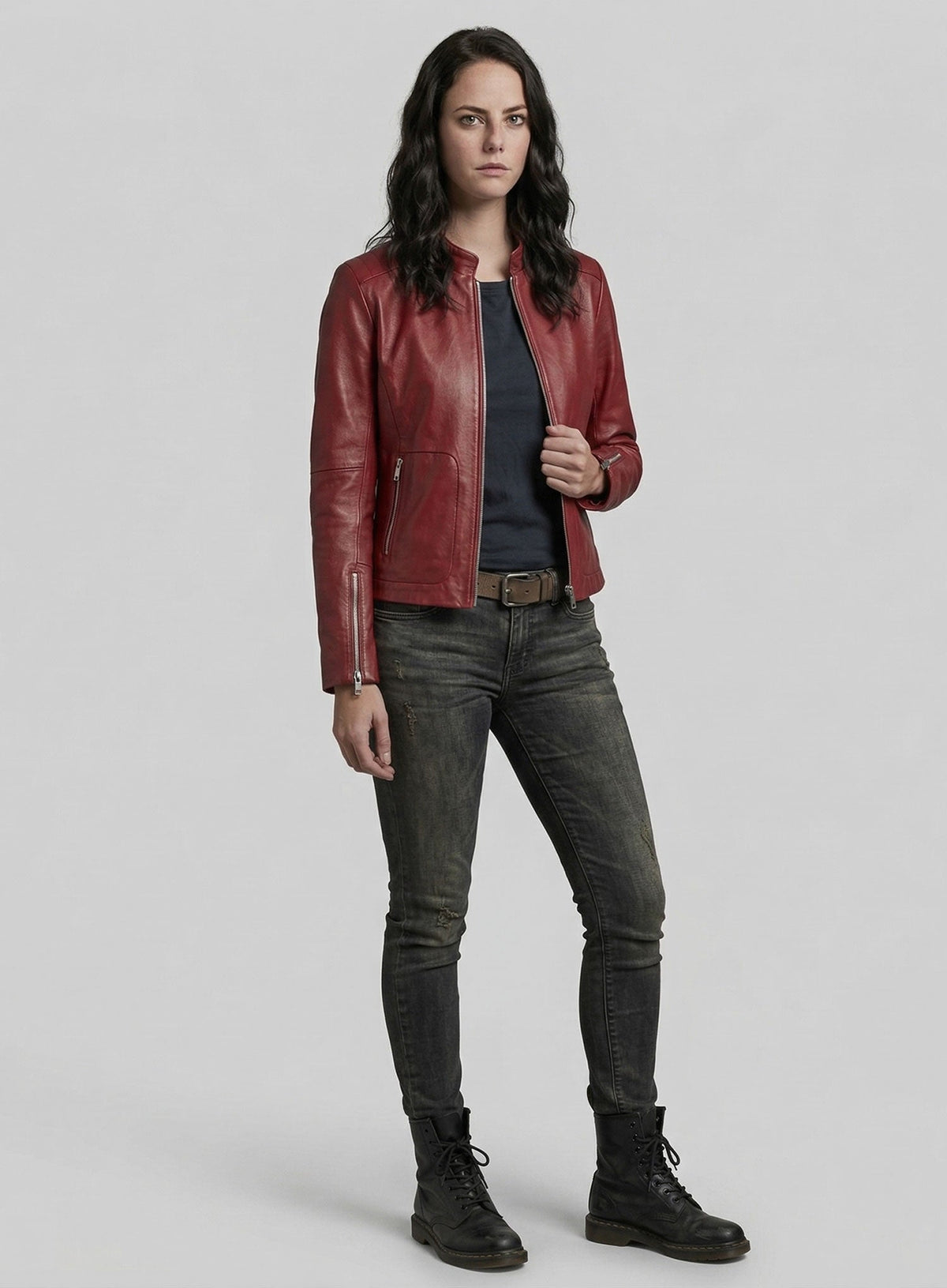 Kaya Scodelario Resident Evil Black Leather Jacket – full product view