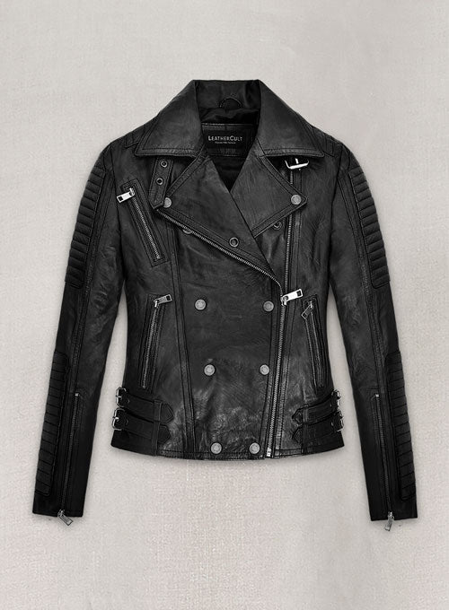 Keira Knightley Black Leather Jacket – front view