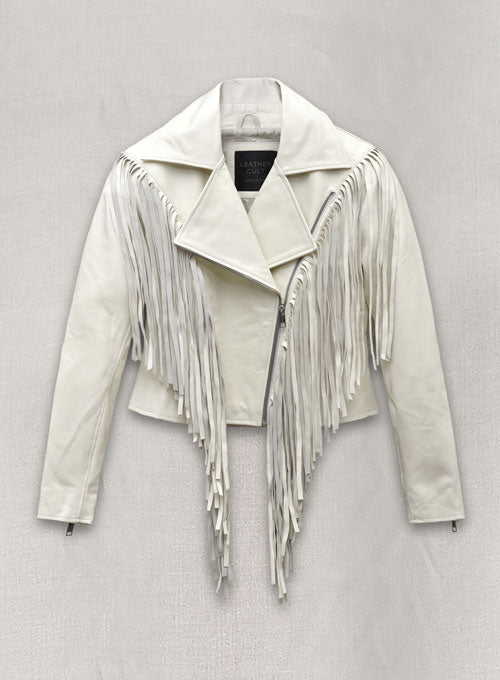 Kiernan Shipka Totally Killer White Leather Jacket – front view