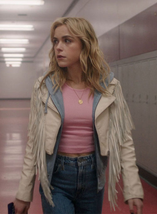 Kiernan Shipka Totally Killer White Leather Jacket – alternate view