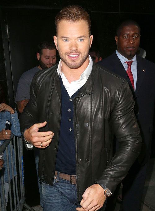 Kellan Lutz Black Leather Jacket – Kellan Lutz wearing the look, photo 2