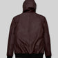 Kellan Lutz Maroon Hooded Bomber Leather Jacket – back view